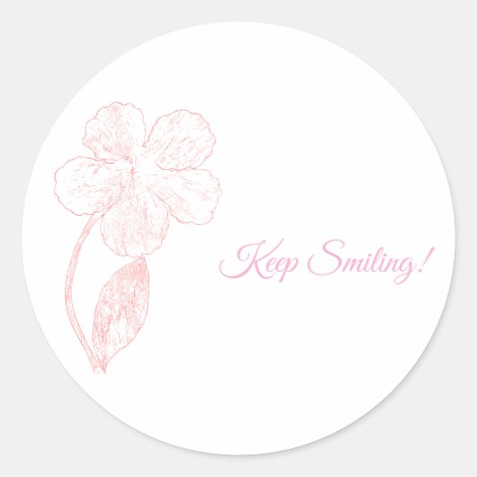 スマイルを忘れないで ピンクの花 インスピレーション ステッカー (正面)