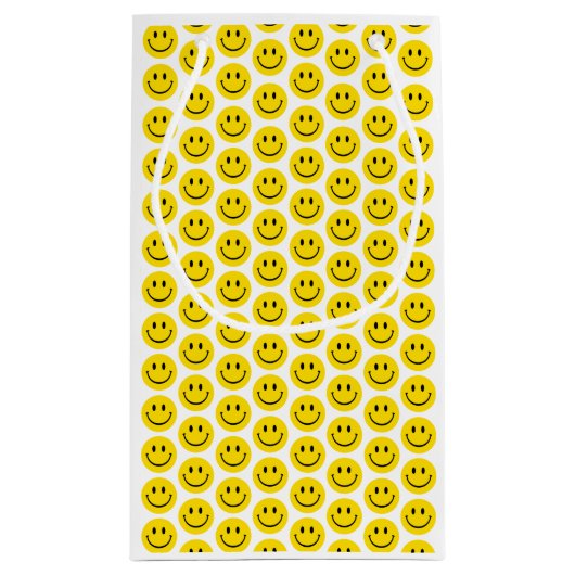 スマイルイエロー白黒ハッピーおもしろい絵文字レトロ スモールペーパーバッグ (裏面)