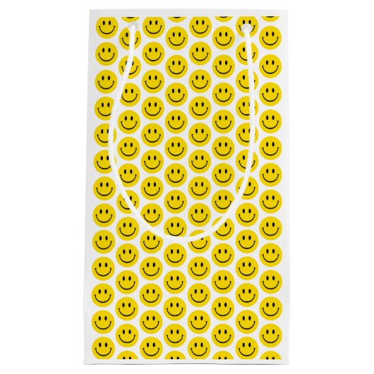 スマイルイエロー白黒ハッピーおもしろい絵文字レトロ スモールペーパーバッグ (正面)