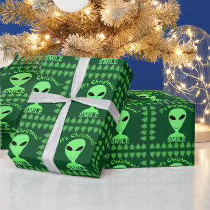スマイルイッツクリスマスハッピーエイリアンLGMギークユーモア ラッピングペーパー