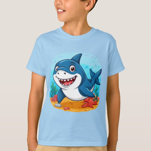スマイルカートゥーンシャークキャラクター Tシャツ (正面)