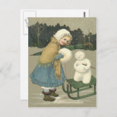 スマイルガール雪だるまそり雪の森 ポストカード (正面/裏面)