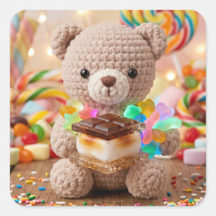 スマイルキャンディランドの手編みテディベア スクエアシール