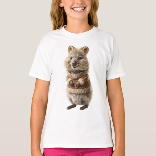 スマイルクオッカの子供用ブラウンスウェター Tシャツ (正面)