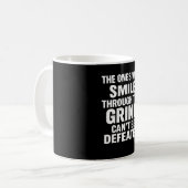 スマイルグラインドジムのモチベーション引用文と白文字 コーヒーマグカップ (正面左)
