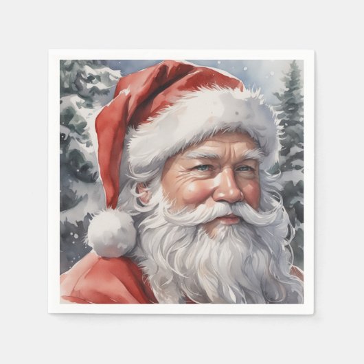 スマイルサンタクリスマスウォーターカラー紙 スタンダードカクテルナプキン (正面)