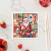 スマイルサンタクリスマスホリデーパーティーウォーターカラー スタンダードカクテルナプキン (インサイチュ)
