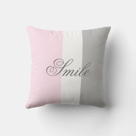 スマイルシックなスクリプトピンクホワイトとグレーカラーブロック クッション (裏面)