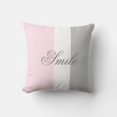 スマイルシックなスクリプトピンクホワイトとグレーカラーブロック クッション (正面)
