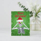 スマイルスケルトンサンタハットオーナメントグリーンスワール ポストカード (スタンド正面)