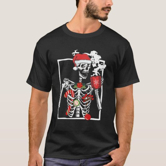 スマイルスケルトンスカル飲みコーヒーラテChris Tシャツ (正面)