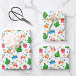 スマイルスノーマンクリスマスツリープレゼントクッキー ラッピングペーパーシート