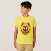 スマイルチャウチャウ犬の顔と金のチェーン Tシャツ (正面フル)