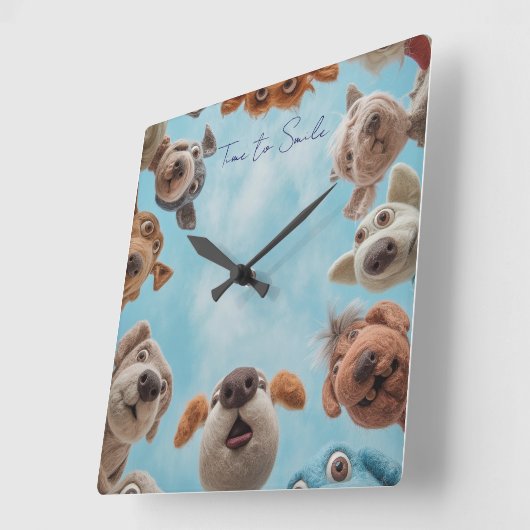 スマイルドッグズウォールクロック スクエア壁時計 (傾斜)