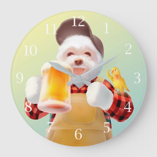 スマイルドッグ飲みビール ラージ壁時計 (正面)