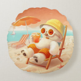 スマイルドッグ – ビーチモードオン ラウンドクッション