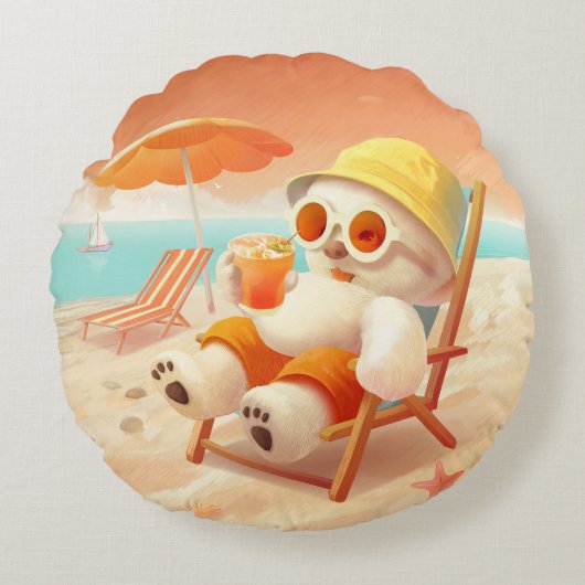 スマイルドッグ – ビーチモードオン ラウンドクッション (正面)