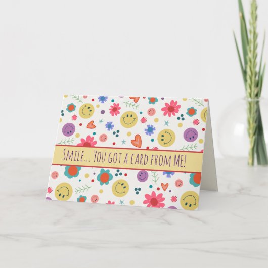 スマイルハッピーカワイイおもしろいインスピレーションハート花 カード (正面)