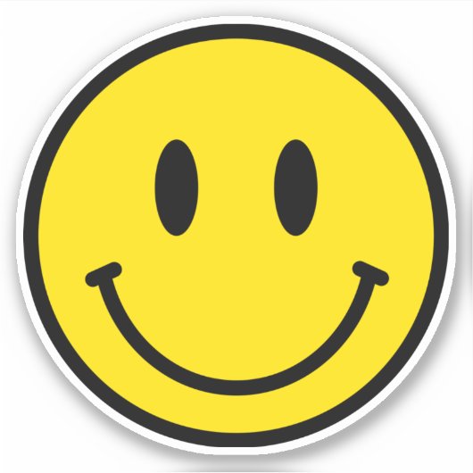 スマイルハッピー顔絵文字イエローブラックレトロビニル シール (正面)