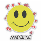 スマイルパーソナライズされた顔とハート絵文字 シール (正面)