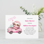 スマイルピンクのスローがピンクのコンバーチブルでベイビーシャワーパーティー 招待状 (スタンド正面)