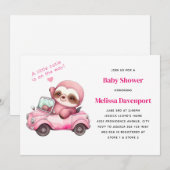 スマイルピンクのスローがピンクのコンバーチブルでベイビーシャワーパーティー 招待状 (正面/裏面)