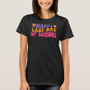 スマイルフラワーハッピー最終日の学校先生スタッド Tシャツ