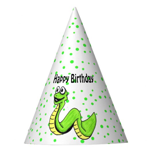 スマイルブライトグリーンイエローアニメ誕生日スネーク パーティーハット (正面)