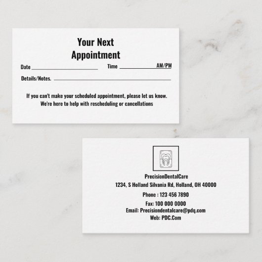 "スマイルブライト：あなたの次の歯のアポイントメントが待っている 予約カード (正面/裏面)