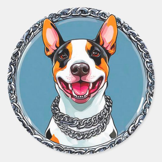 スマイルブルテリア 🐶 かわいい犬のポートレート 💛 ラウンドシール (正面)