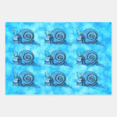 スマイルブルー絞り染めルックカタツムリ抽象デザイン ラッピングペーパーシート (正面3)