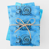 スマイルブルー絞り染めルックカタツムリ抽象デザイン ラッピングペーパーシート (インサイチュ)