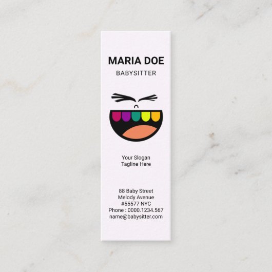 スマイルベビーテカラフルィースベビーシッター スキニー名刺 (正面)