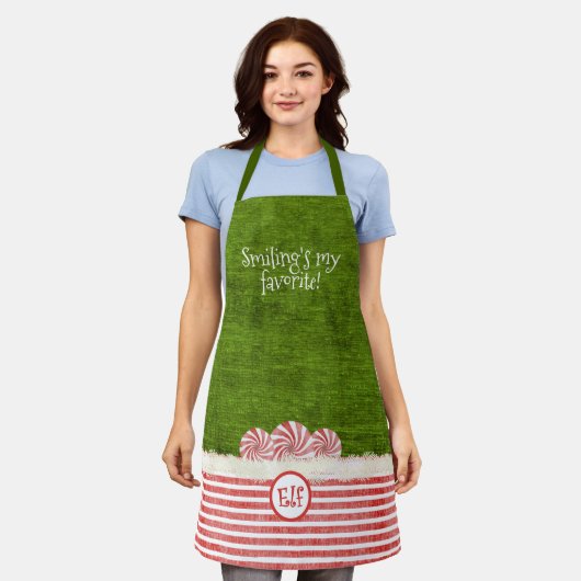 「スマイルマイ」お気に入りのクリスマスかわいい小妖精や小人引用文 エプロン (着用した状態)