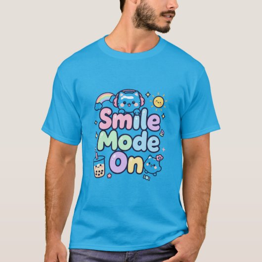 スマイルモードオン かわいい猫デザイン Tシャツ (正面)