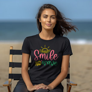スマイル前向きとウェーブビーブウィメンズTシャツ Tシャツ