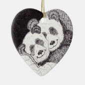 スマイル及び抱擁パンダのハートのオーナメント セラミックオーナメント (右)