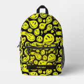 スマイル名門私立校風の新学期ブラックイエロー顔 プリントバックパック (正面)