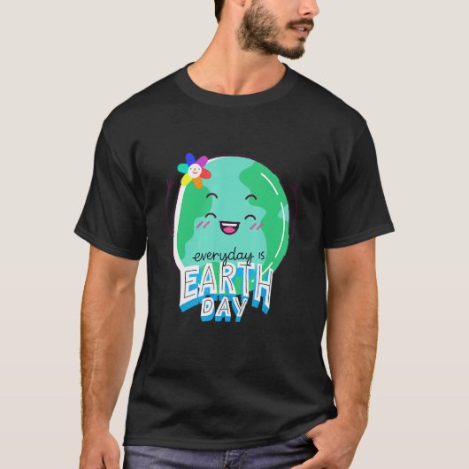 スマイル地球の毎日が地球の日保護緑E Tシャツ (正面)