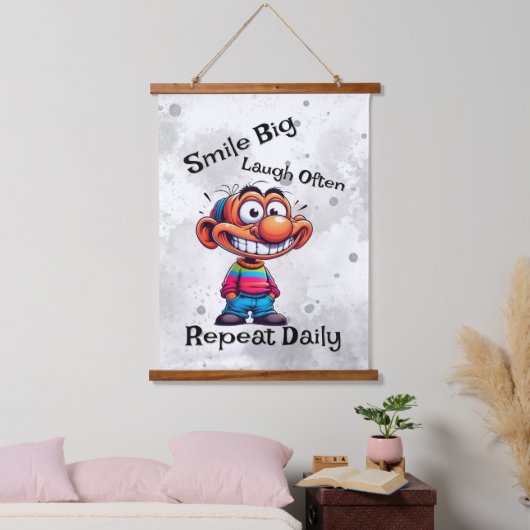 "スマイル大きく、笑い頻繁に、毎日を繰り返す"漫画 吊り下げ型タペストリー (寝室)