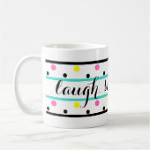 スマイル引用文ターコイズイエローピンク水玉模様 コーヒーマグカップ (左)