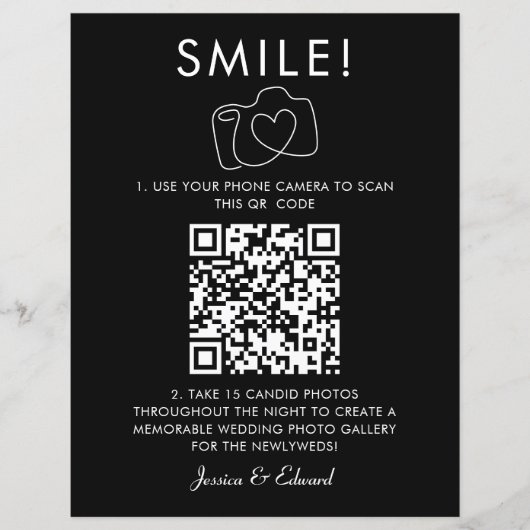 スマイル思い出に残る写真Qrコードブラックシック結婚ズ (正面)