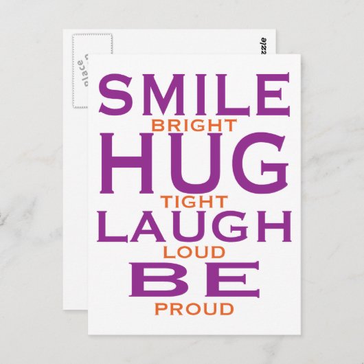 スマイル明るく、ハグきつく、大声で笑う誇りを持った ポストカード (正面/裏面)