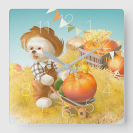 スマイル犬と手押し角壁時計 スクエア壁時計