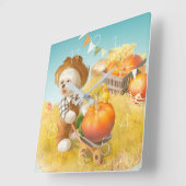 スマイル犬と手押し角壁時計 スクエア壁時計 (傾斜)