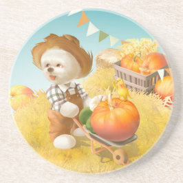 スマイル犬と手押し車 コースター