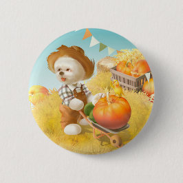 スマイル犬と手押し車 缶バッジ