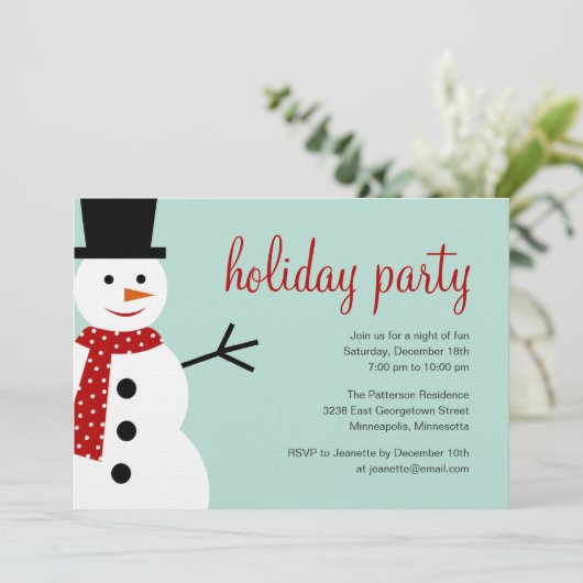 スマイル雪だるまクリスマス/ホリデーパーティ招待状 招待状 (スタンド正面)
