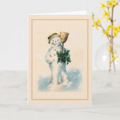 スマイル雪だるまホリーブルームヴィンテージクリスマス カード (黄色い花)