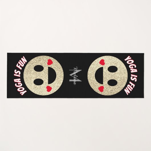 スマイル顔スパークルズハートヨガはおもしろいモノグラム ヨガマット (正面(横))